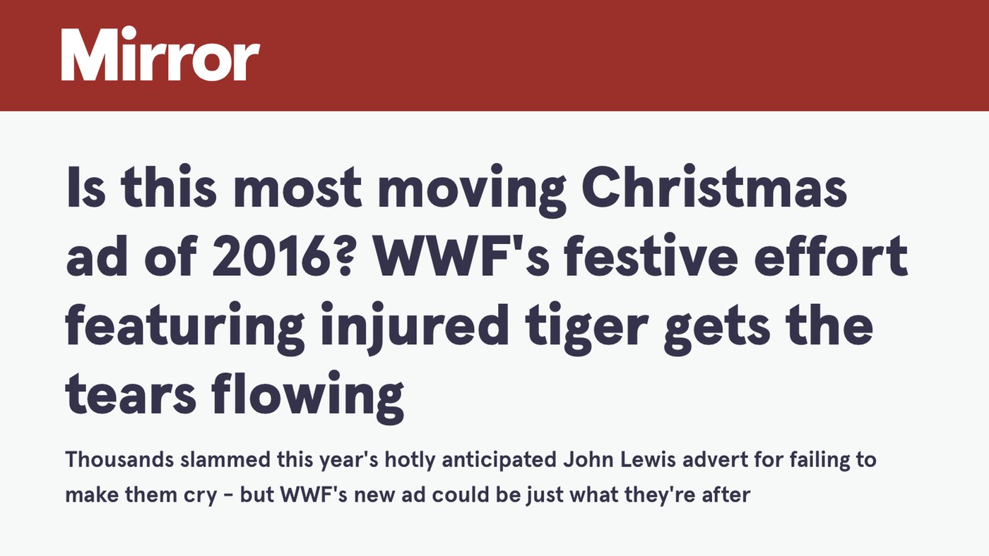Daily Mirror headline on the WWF Christmas advert
